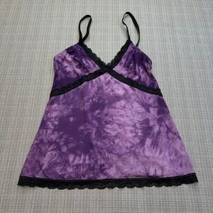 Y2K Indie Tie Dye Lace Trim Cami Purple Fairy Grunge Slip Tank Top Babydoll